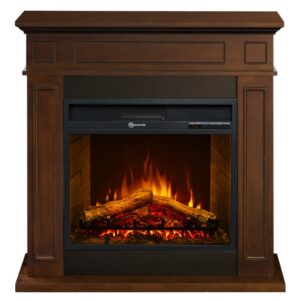 Camino elettrico da terra in legno Noce JEFFERSON L89,5 x H90,5 x P28 cm